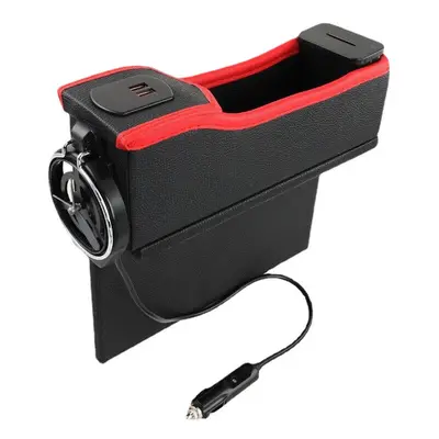 (Black & Red) Car Seat Gap Storage Box Multifunctional Left/ Right USB Charging Leather