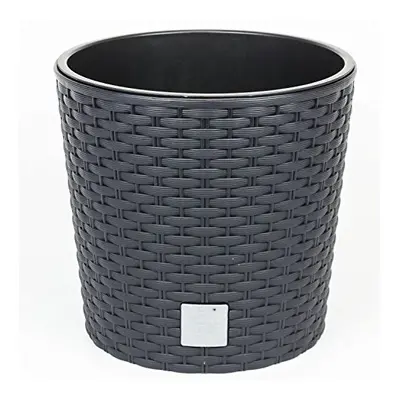 Prosperplast Plastic anthracite grey round low flower pot cm Rato with inner liner