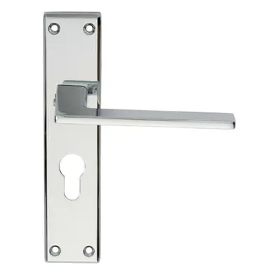 Flat Straight Lever on Euro Lock Backplate Handle x 40mm Polished Chrome