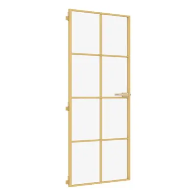 vidaXL Interior Door Slim Sliding Door Golden Tempered Glass and Aluminium