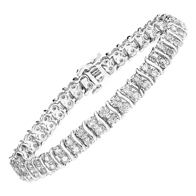 Jewelco London 9ct White Gold Round 2ct Diamond Row Wavy Bar Illusion Tennis Bracelet - PBCAXL01