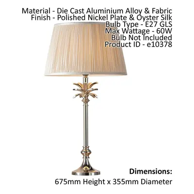 Table Lamp Polished Nickel Plate & Oyster Silk 60W E27 Base & Shade e10378