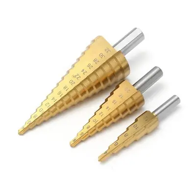 3pcs Titanium Coated HSS Step Cone Drill Bit Hole Cutter 4-12/20/32mm