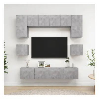 vidaXL TV Cabinet Set Piece Concrete Grey Chipboard Living Room Furniture