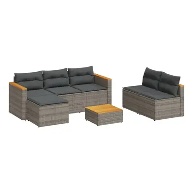 vidaXL Garden Sofa Set Piece with Cushions Couch Grey Poly Rattan Acacia