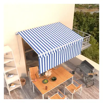 vidaXL Manual Retractable Awning with Blind 3x2.5m Blue&White Patio Awning