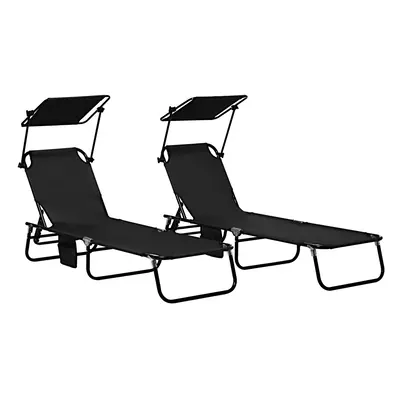 Outsunny Piece Folding Sun Loungers with Adjustable Backrest, Sunshade, Black