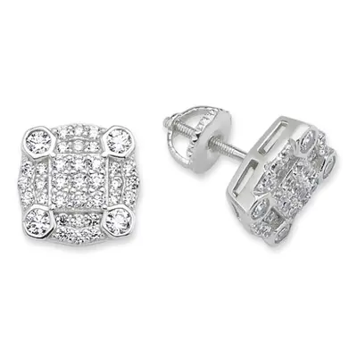 Jewelco London Ladies Sterling Silver Cubic Zirconia Screw-back Cluster Stud Earrings - GVE673