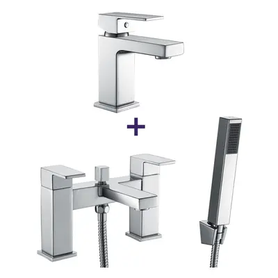 Eoro Square Basin Mono and Bath Shower Mixer Taps Chrome