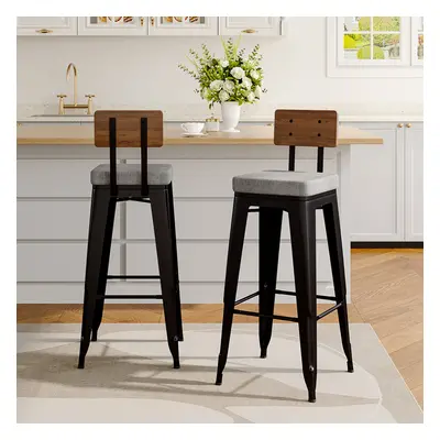 2Pcs Metal Breakfast Bar Stools with Backrest