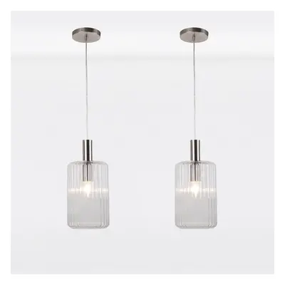 Set of Clear and Brushed Chrome Fluted Glass Design Pendant Fittings