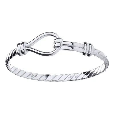 Jewelco London Kids Rhodium Plated Sterling Silver Rope Stirrup Hook 4mm Bangle Bracelet, 5" - A