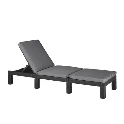 Keter Sunlounger with Cushion Daytona Graphite Lounger Sunbed Wicker Sunlounger