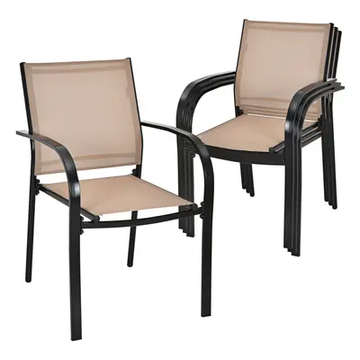 2 PCS Outdoor Dining Chairs Stackable Armchairs for Yard Bistro Poolside