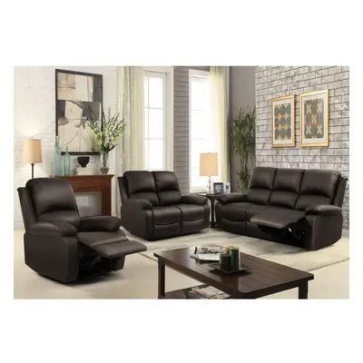 (Brown, 3+2+1 Set) Reclining Luxury Leather Sofa Set In Choice of colours- Piece, Piece, Armchai