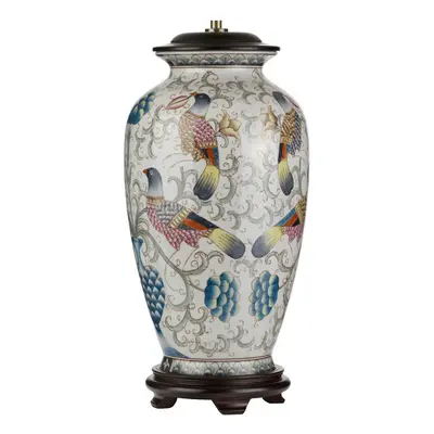 Table Lamp Hand Painted Oriental Colourful Birds LED E27 60W Bulb