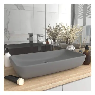 vidaXL Luxury Basin Rectangular Matt Light Grey Ceramic Counter Top Wash Sink