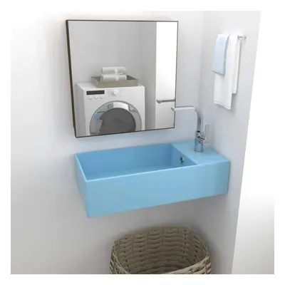 vidaXL Bathroom Sink with Overflow Ceramic Light Blue Washroom Vanity Basin