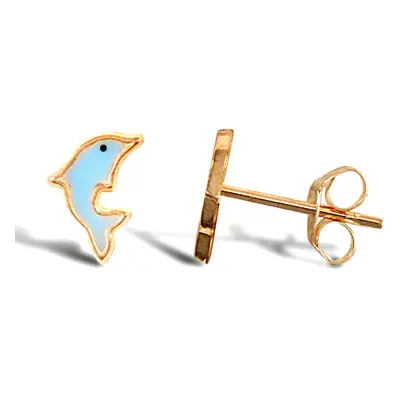 Jewelco London Ladies 9ct Yellow Gold Blue Enamel Dolphin Stud Earrings - JES276