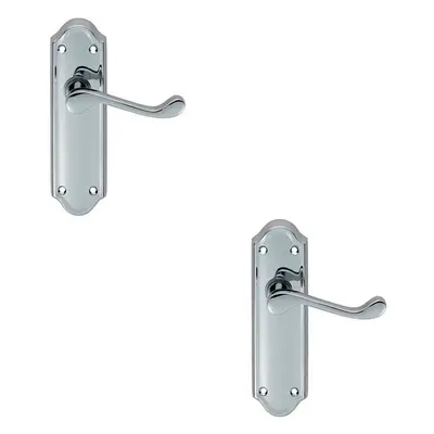 2x PAIR Victorian Upturned Handle on Latch Backplate x 47mm Polished Chrome