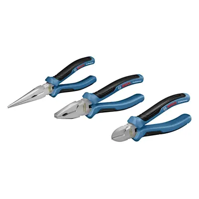 Bosch Professional three-part pliers set (combination pliers, needle-nose pliers and side cutter