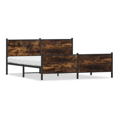 vidaXL Metal Bed Frame with Headboard and Footboard Smoked Oak 200x200 cm