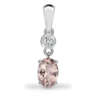 Jewelco London 9ct White Gold Rub Over Set 0.04ct Diamond and Oval Peach 0.45ct Morganite Donut 