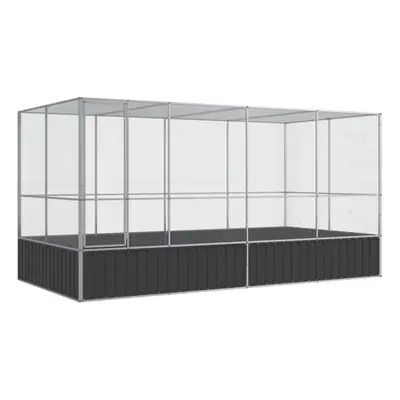 vidaXL Aviary with Extension Bird Cage Walk In Chicken Run Coop Silver Steel