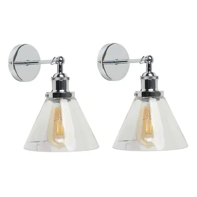 Lloyd Chrome Wall Light With Conical Glass Coolie Shade + 2x 4W E27 Bulb