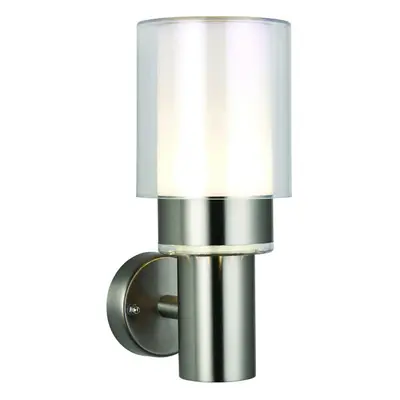 IP44 Outdoor Wall Light Brushed Steel & Diffused Frost Shade 10W Cool White LED