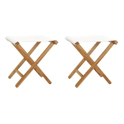 vidaXL 2x Folding Chairs Solid Teak Wood and Fabric Cream White Camping Chair