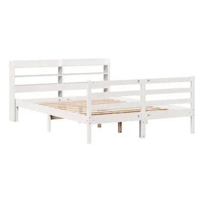 vidaXL Bed Frame with Headboard White 150x200 cm King Size Solid Wood Pine