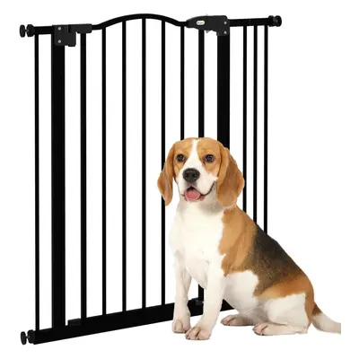 PawHut 74-87cm Adjustable Metal Pet Gate Safety Barrier w/ Auto-Close Door Black