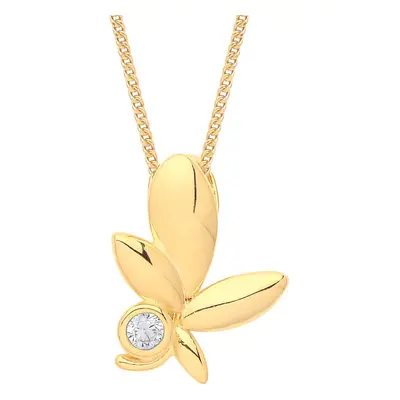 Jewelco London Ladies Gold-Plated Sterling Silver CZ Olive Leaf Solitaire Lavalier Necklace + in