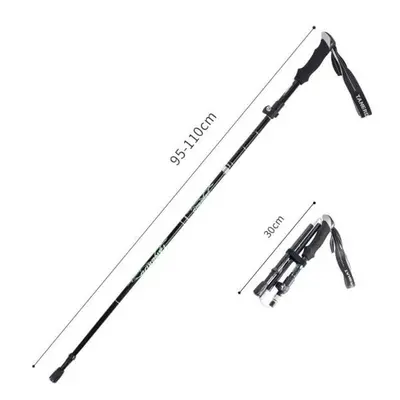 (Black 95-110) Anti Shock Walking Stick Telescopic Trekking Ultralight Aluminum Alloy Tactical C