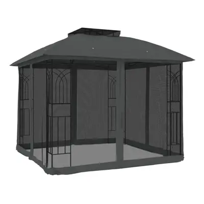 vidaXL Gazebo with Double Roof and Mesh Walls Anthracite 2.94x2.94 m Steel