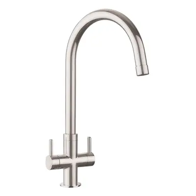 Kitchen Monorise Mono Mixer Tap Lever Swivel Spout Swan Neck Brushed Twin Handle