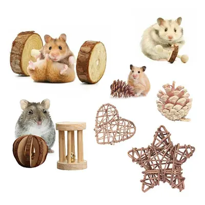 14PCS Hamster Toy Set Small Animal Wooden Chew Accessories Rat Exercise for Pet