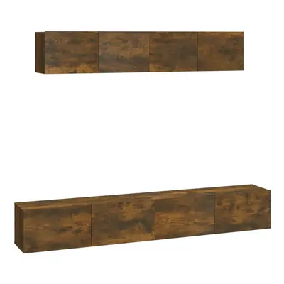 vidaXL TV Cabinet Set Piece Smoked Oak Engineered Wood TV Console Media Unit