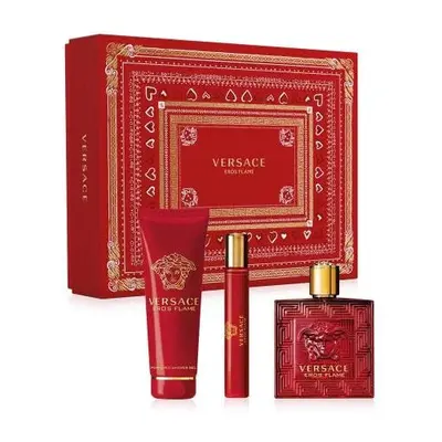 Versace Eros Flame Pcs Set Men: 3.4 Eau De Parfum Spray + 0.3 Oz Eau De Parfum Travel Spray + Oz