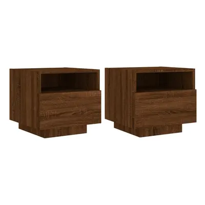 (brown oak, pcs) vidaXL Bedside Cabinets with LED Lights Nightstand Bed Cabinet Side Table