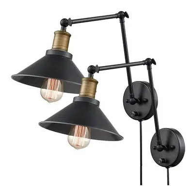 (2pcs) 1PCS/2PCS 60W 110V US Plug Industrial Black Sconce Adjustable Swing Arm Angle Vintage Wal