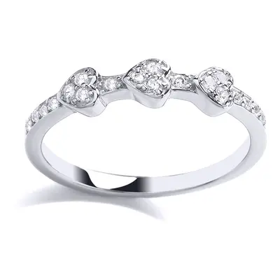 (L) Jewelco London Sterling Silver CZ Three Hearts Fancy Ring Stacker Ring - GVR879