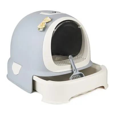 (Grey) Cat Litter Box Fully Enclosed Anti-Splash Deodorizing with Drawer for Pet