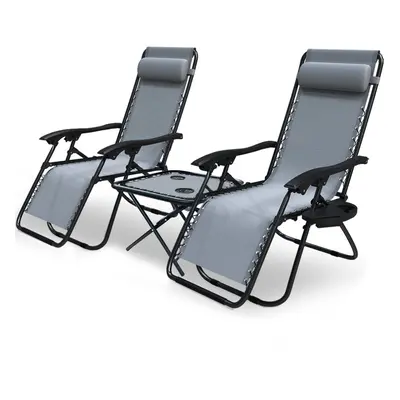 VOUNOT Set of Zero Gravity Chair and Matching Table, Reclining Sun Loungers with Cup & Phone Hol