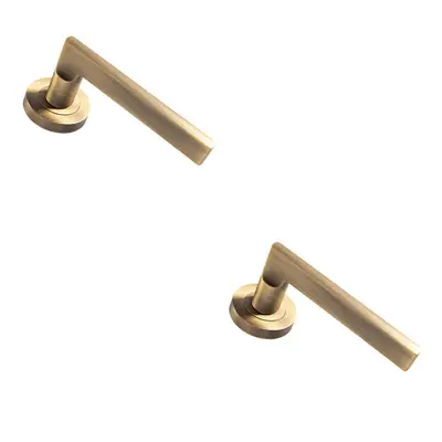 2x PAIR Straight Plinth Mounted Lever on Round Rose Concealed Fix Antique Brass