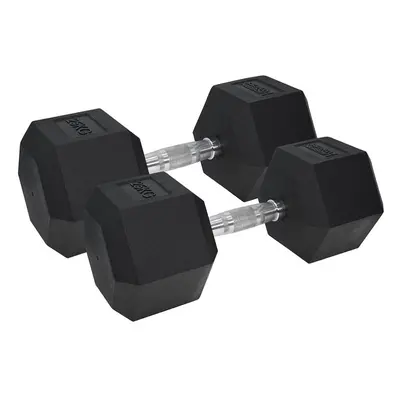 Pro Dumbbell Pair - 2x 25KG Rubber Coated Hex Dumb-Bells - Knurled Steel Handle