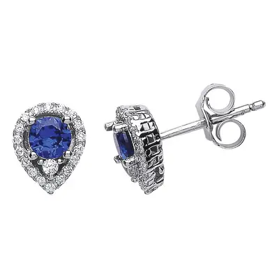 Jewelco London Ladies Sterling Silver Sapphire-Blue Cubic Zirconia Halo Tears of Joy Drop Earrin