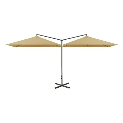 vidaXL Double Parasol with Steel Pole Taupe 600x300 cm Outdoor Umbrella Canopy