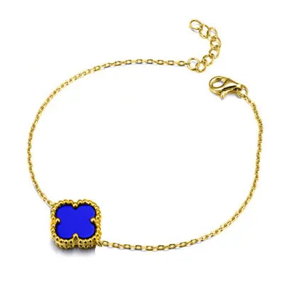 Jewelco London Gold-plated Silver Blue Clover Agate Lucky Charm Chain Bracelet 7-8.5" - ABB239-G